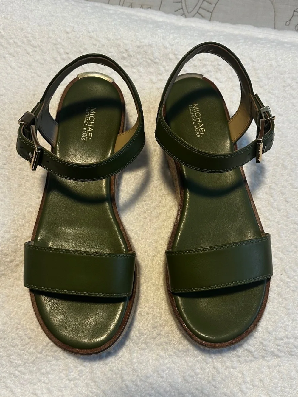 Michael Kors Olive Green Espadrille Platform Sandals W Size 8.5 with Ankle Strap